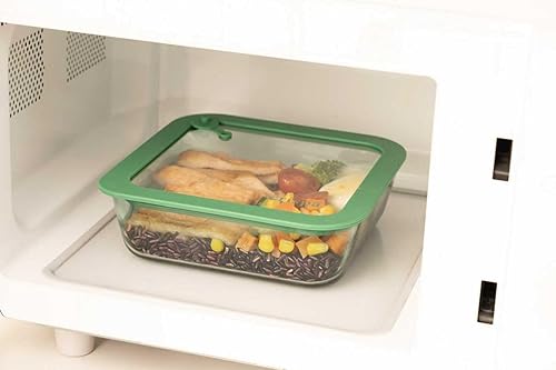 Miniatura 2 de Crispa Recipientes de almacenamiento de alimentos de vidrio verde azulado con tapas de vidrio de silicona, 100% libres de plástico, herméticos a