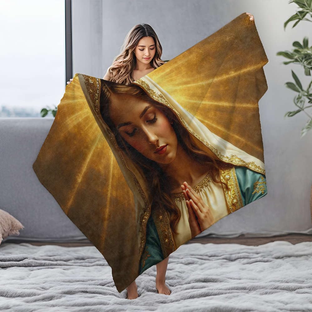 Couverture en flanelle A Woman In Prayer contre le froid plaid brodé or