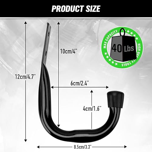Miniatura 3 de Ganchos de almacenamiento para garaje de servicio pesado, juego de 6 ganchos para bicicletas para pared de garaje, ganchos utilitarios para garaje