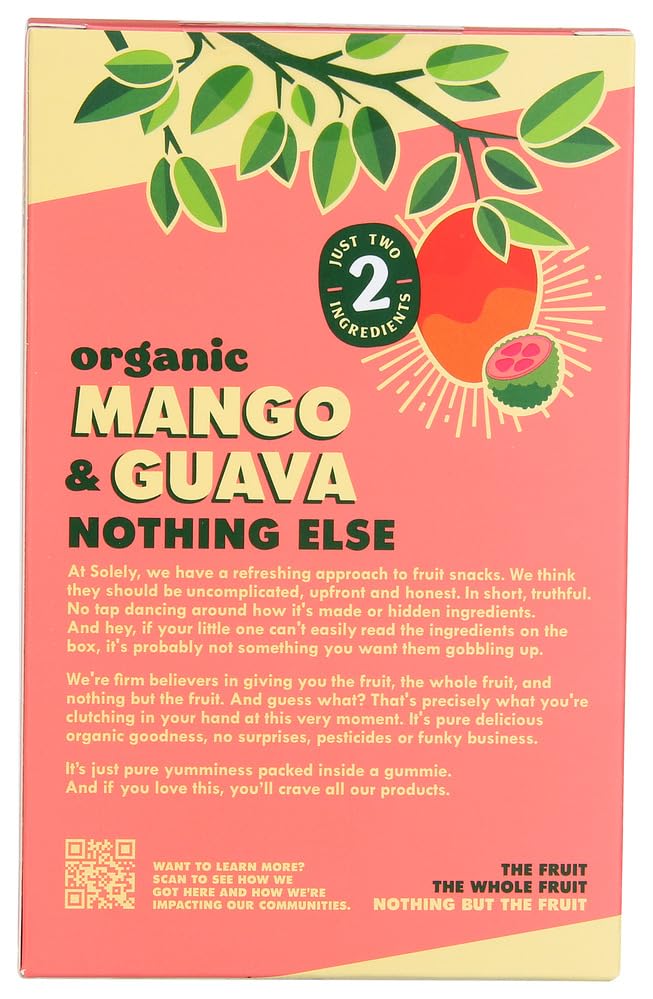 Image of SOLELY-Organic Mango & Guava Whole Fruit Gummies(1 Box, 5 Single Serving Bags per Box) Real Fresh Fruit-Healthy Snacks for Adults & Kids -Non GMO, Vegan Snacks, Shelf Stable-5Bags (3.5 oz)(Pack of 2)
