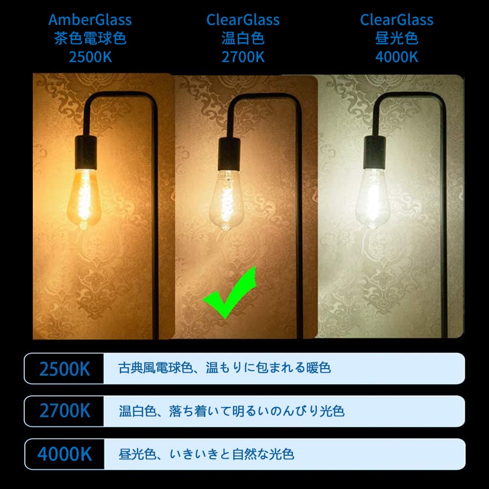 佐藤　2セット　暖色電球付き Amazon | 億米 日本初 次世代 LED電球 ST58 フィラメント E26 4W（40W