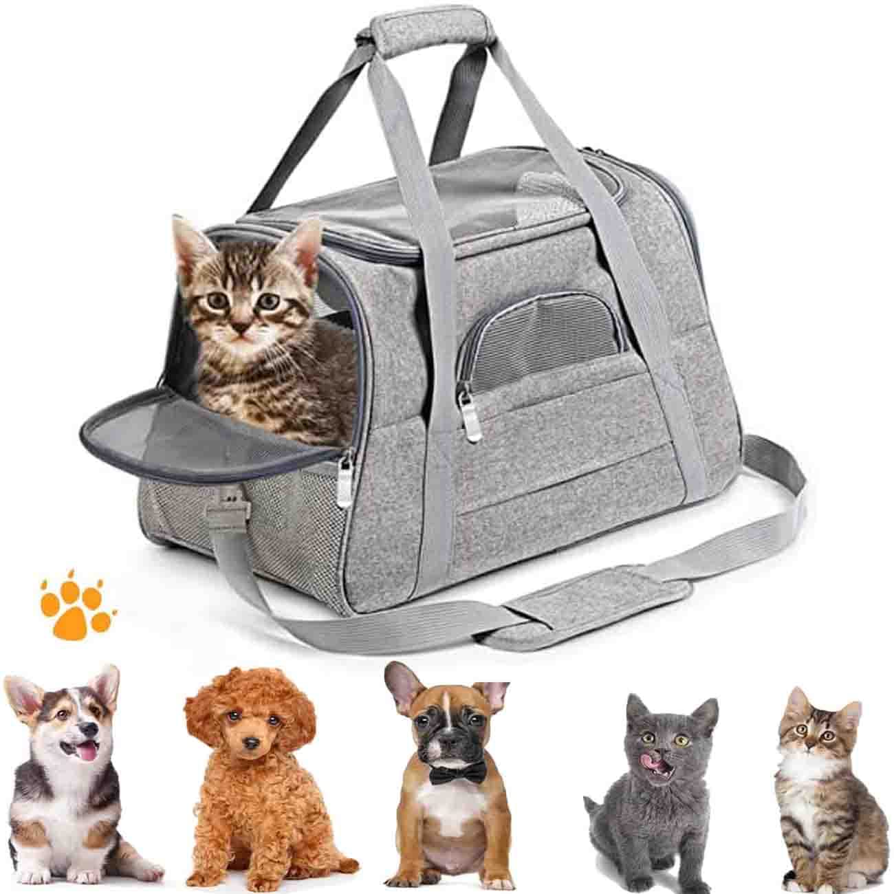 ALI Pet Carrier Airline-Approved up to 22Lbs/10Kg Pet Cage, Suitable for Dog Cat Cages,Approved Dog Cat Pet Travel Carrier,Breathable Medium Pet Bag for Outdoor, Travel, Outgoing(Grey Bag)