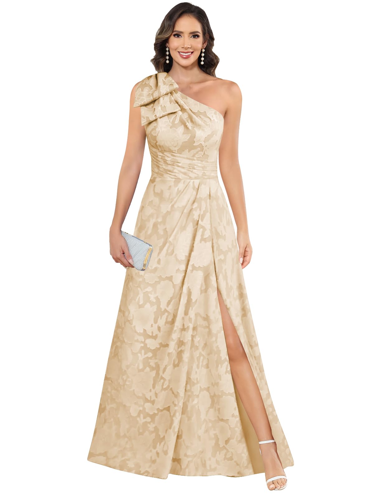 Mother of The Bride Dresses for Women One Shoulder Chiffon Floral A Line Pleated Formal Evening Dress with