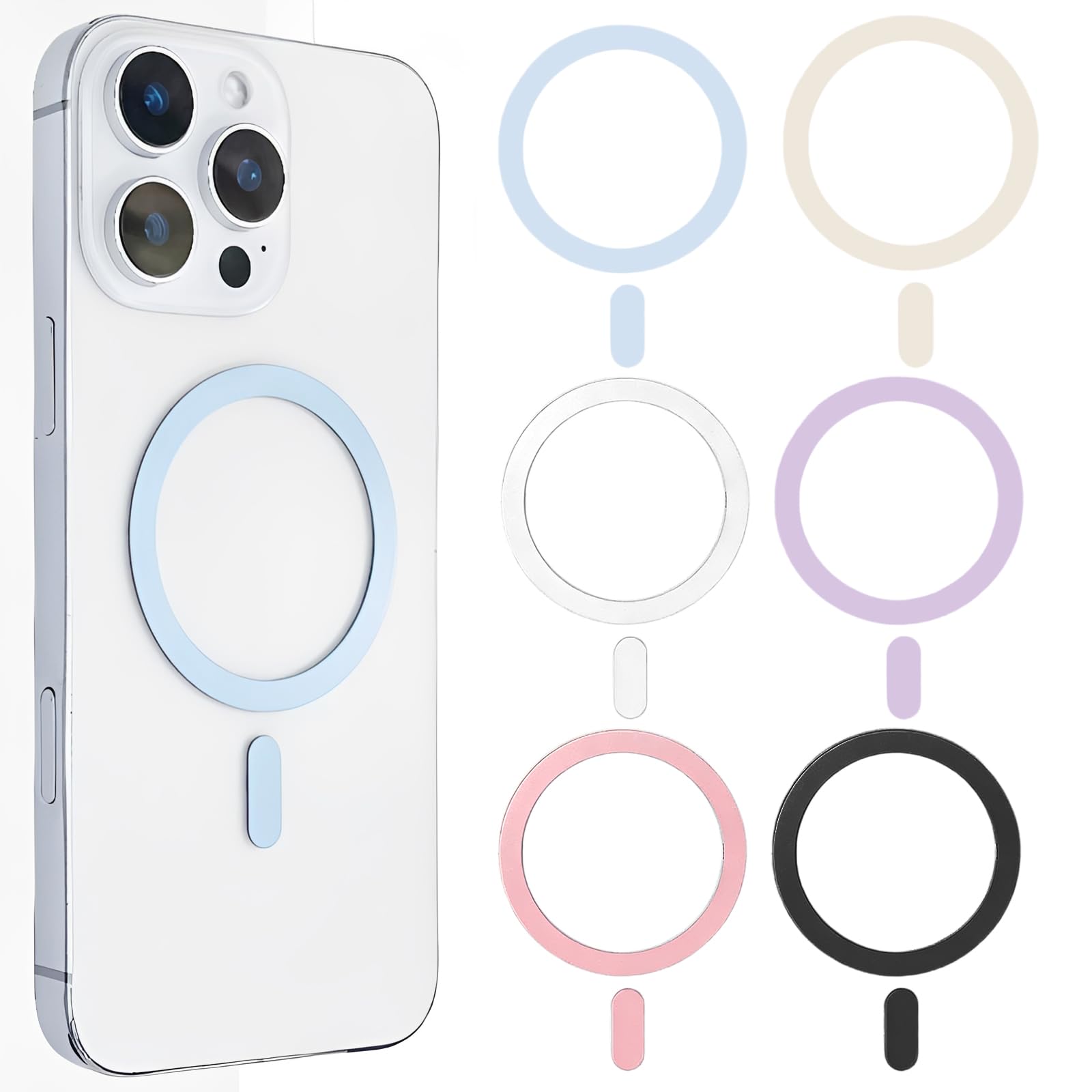 6 Pezzi Anelli Magnetici Universali Compatibili per Magsafe | Autocollanti per Custodia Smartphone | Adattatori per Ricarica Wireless iPhone Android