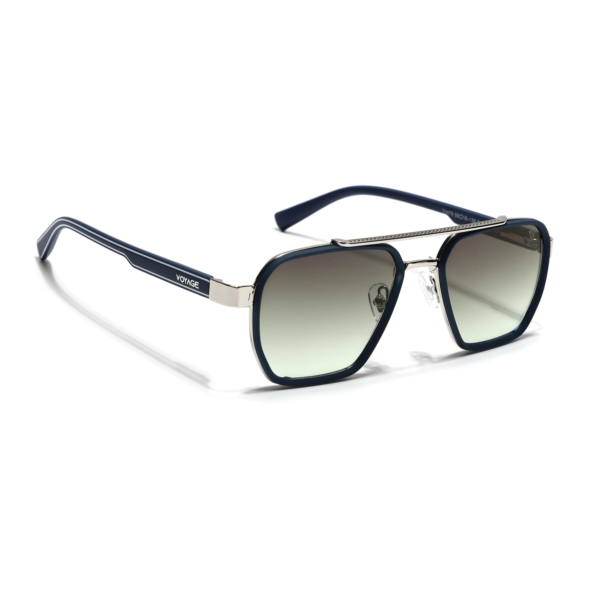 Voyage Square UV Sunglasses Grey & Black Frame Green & Clear