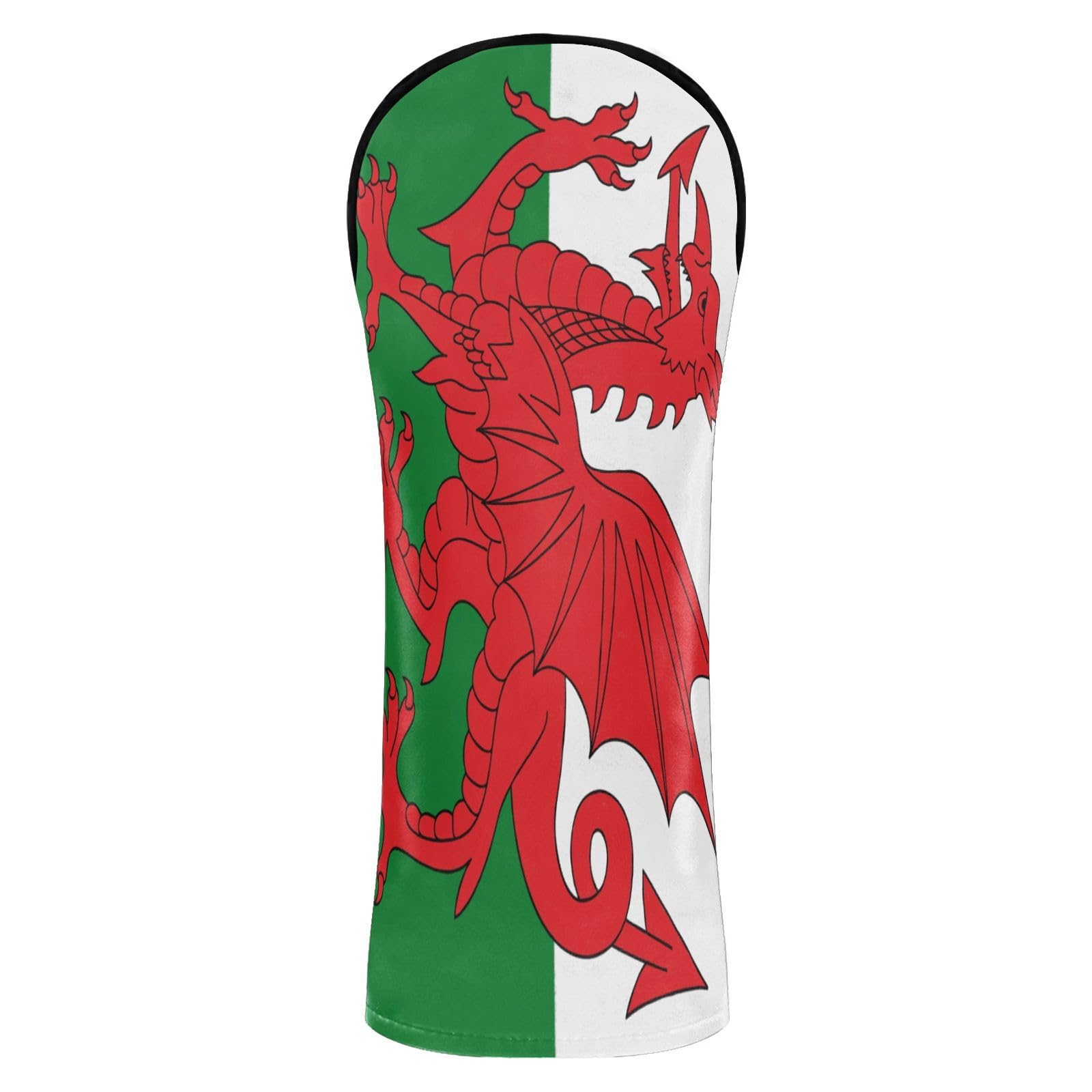 Wales Flag Welsh National Dragon Golf Cover Premium Leather Headcovers with Number Tag for Driver Fairway Wood Hybrids