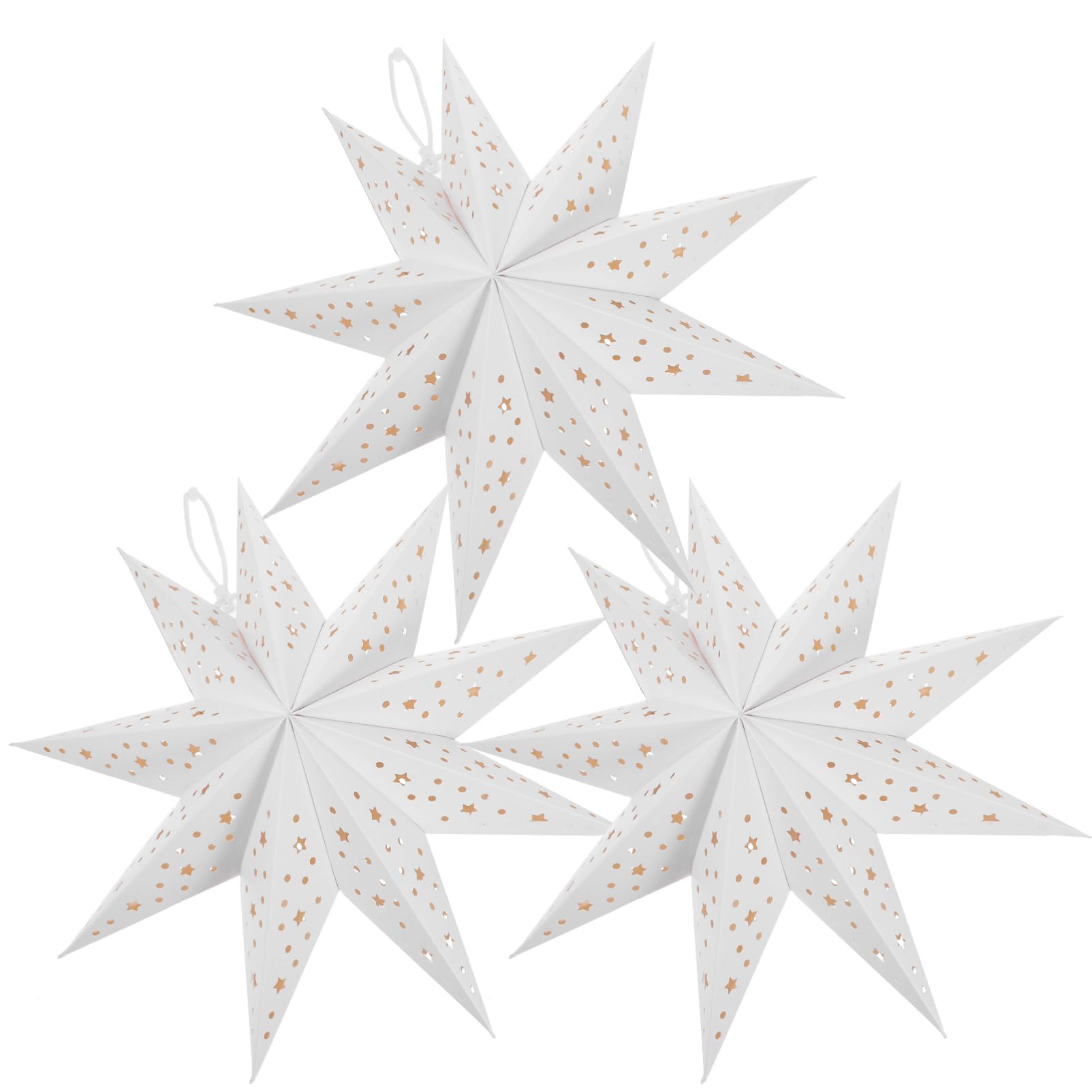 Tofficu 3pcs White Paper Star Lantern, 9 Pointed Lampshades Hanging Decorations Lamp, 13.7inch Paper Hanging Pendant for Christmas Outdoor Crafts New Year Wedding Party Ceiling Lights Home Decor