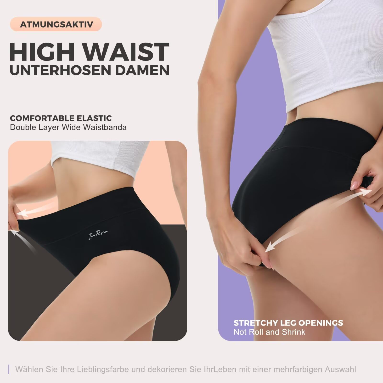 IceReco Mutande Donna Cotone Vita Alta Pacco da 5 Slip Donna Elasticizzato Comode Sexy Morbide Mutandine