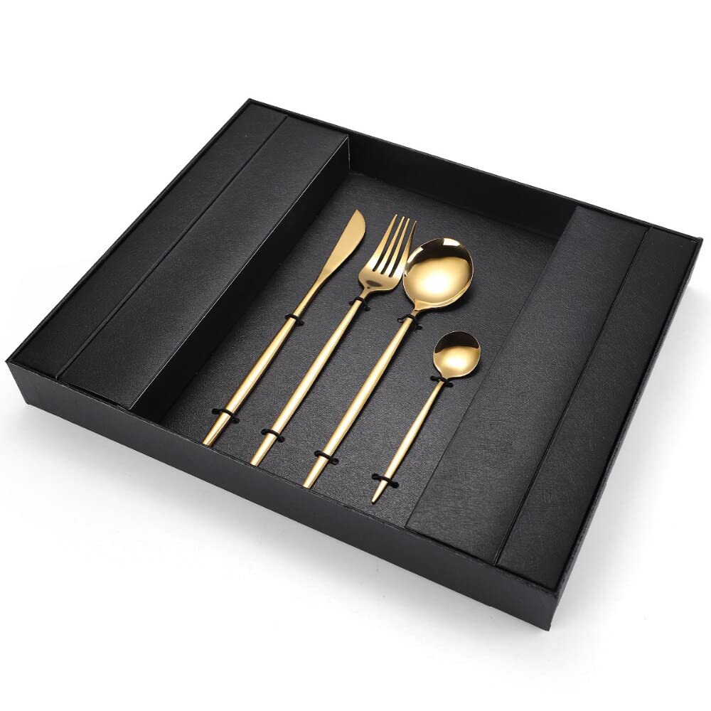 Besteckset aus 24-304 Edelstahl Gold Besteck Gabel Löffel Messer Set, Hochglanzpoliertes Besteck mit Geschenkbox (Color : Gold 24pcs) (Gold 24pcs)