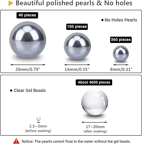 Miniatura 2 de Suream Cuentas flotantes plateadas de varios tamaños, 8140.787 in, 500 cuentas artificiales sin agujero y 4600 cuentas de agua de gel para relleno