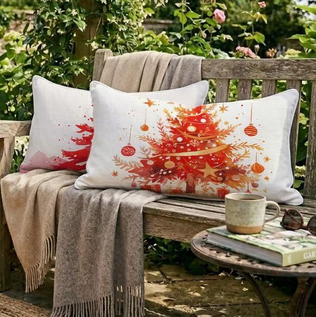 Housses de coussin de jardin 60x80cm blanc lin extérieur imperméable - 3