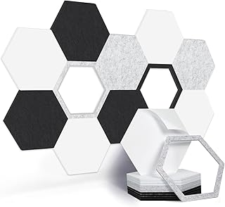 Yrendenge 12 Pack Acoustic Panels, Self-adhesive Soundproofing Panels Acoustic Wall Panels, High Density Sound Absorbing Panels Hexagon Sound Proofing Padding Acoustic Treatment for Home Wall Decor
