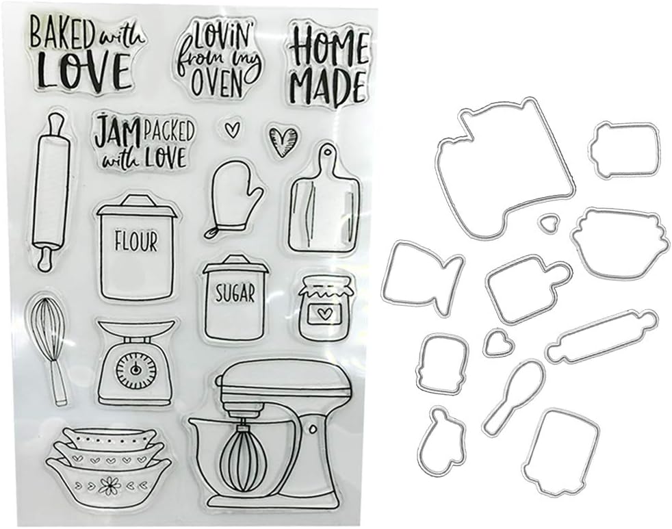 Kitchen Ware Clear Stamp for Card Making with Cutting Dies Stencil Set DIY Scrapbooking Paper Craft Embossing Album Decor