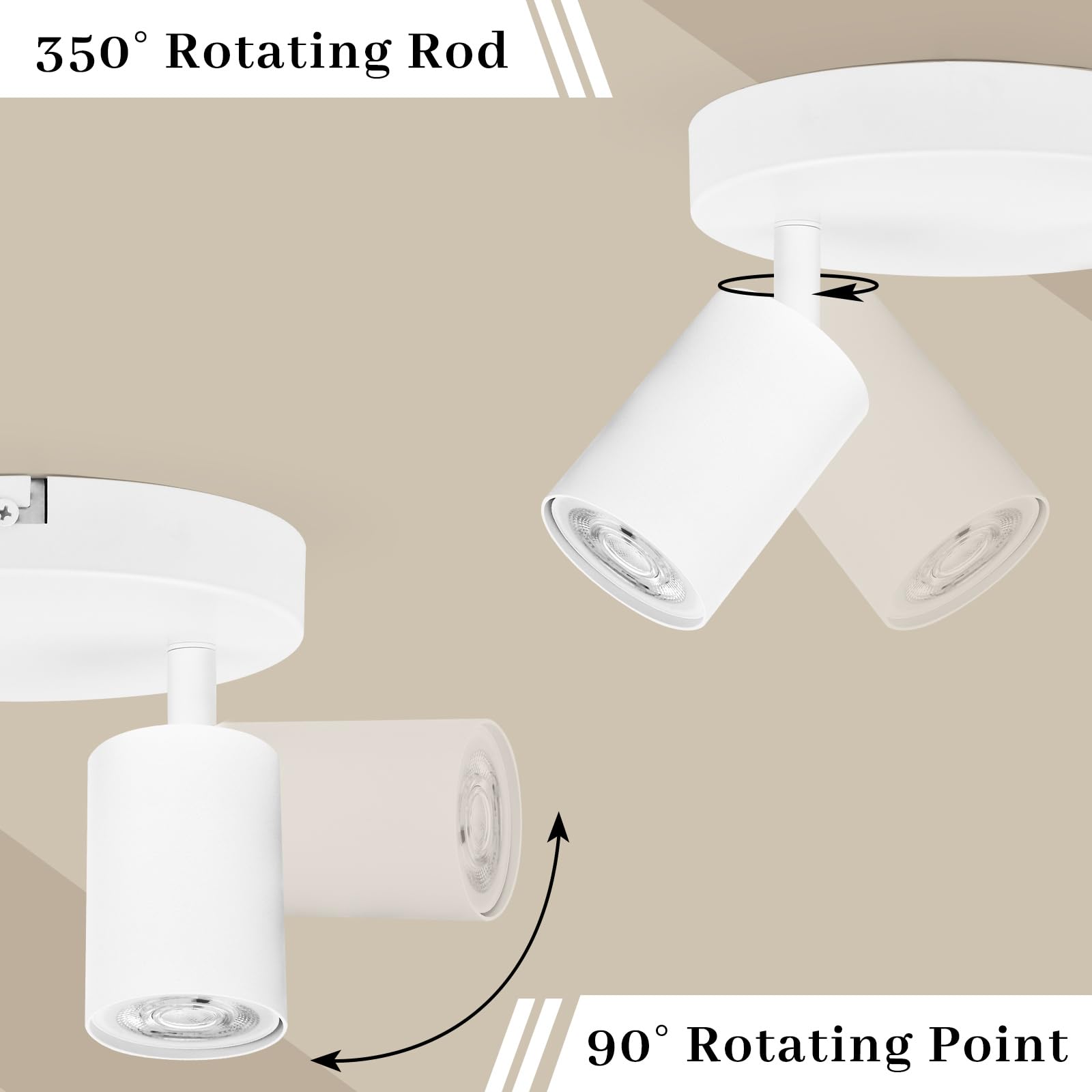 GeyouLux Lámpara de Techo Blanco 3 Focos, Moderno Plafón Foco de Techo LED Ajustables y Giratorios, GU10 Aplique Techo para Interior, Plafones de Techo Redondo para Salon, Dormitorio (Sin Bombilla)