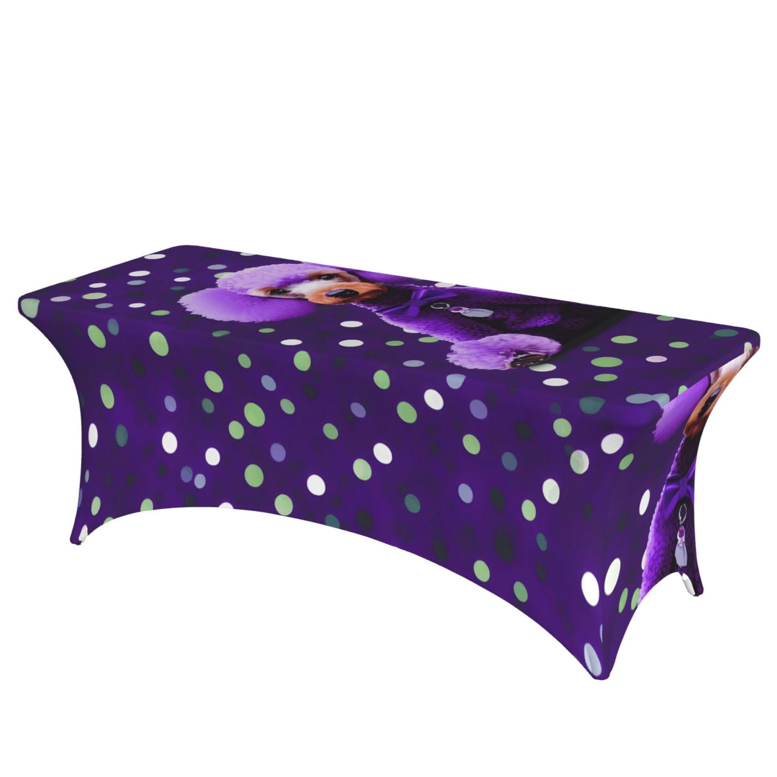 NImongt Purple Poodle Polka Dots Print Elastic Rectangular Tablecloth Holidays Family Banquet Wedding Party Table Cover