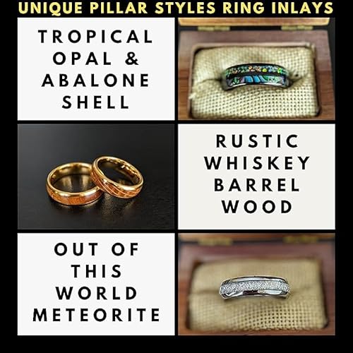 Pillar Styles Silver Whiskey Barrel Rings With Damascus Steel 8Mm Whiskey Wood Rings For Men thumb #5