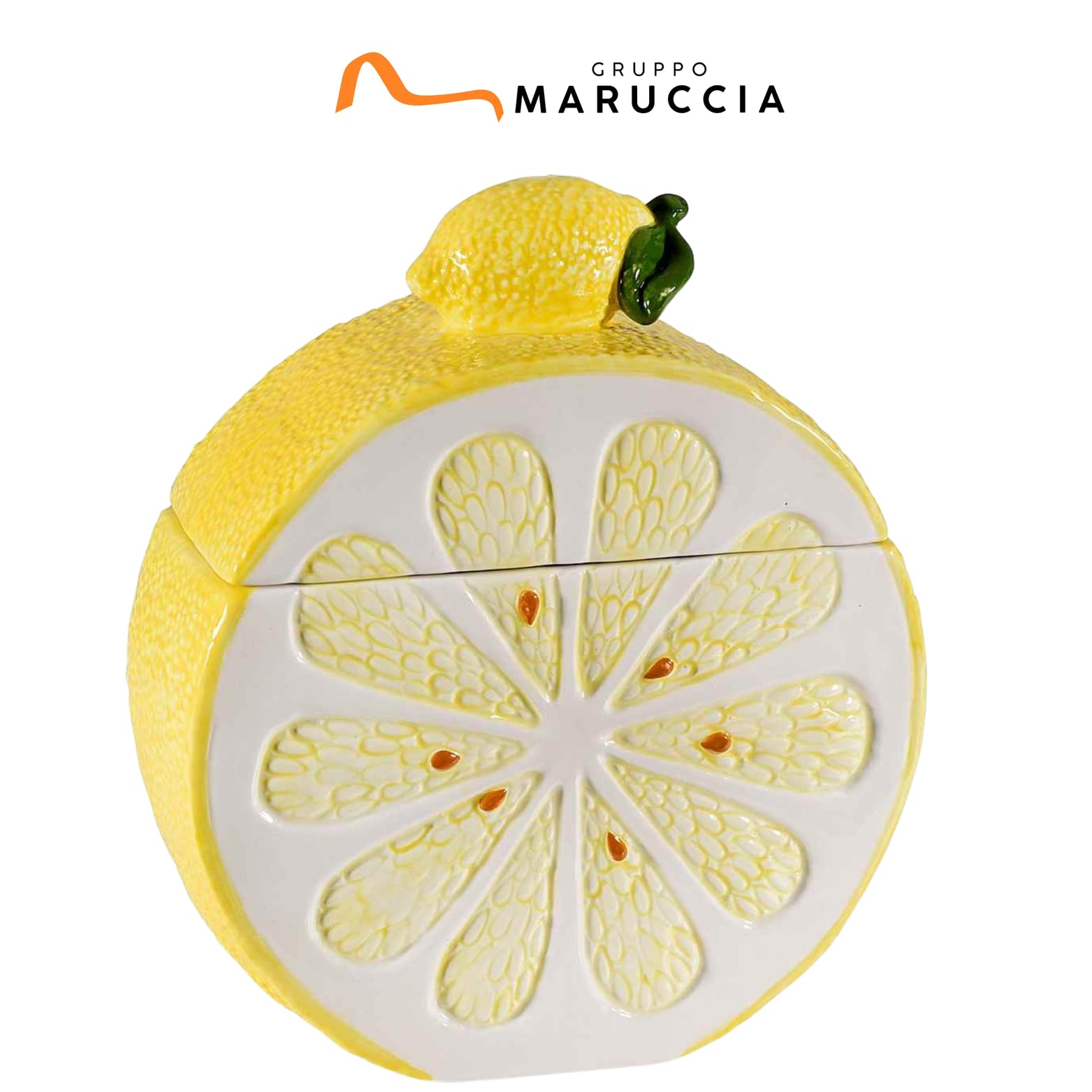 Gruppo Maruccia – Set 2 Barattoli Alimentari a Forma di Fetta di Limone – Contenitori in Ceramica con Coperchio – Biscottiere Cucina – Decorazione Mediterranea