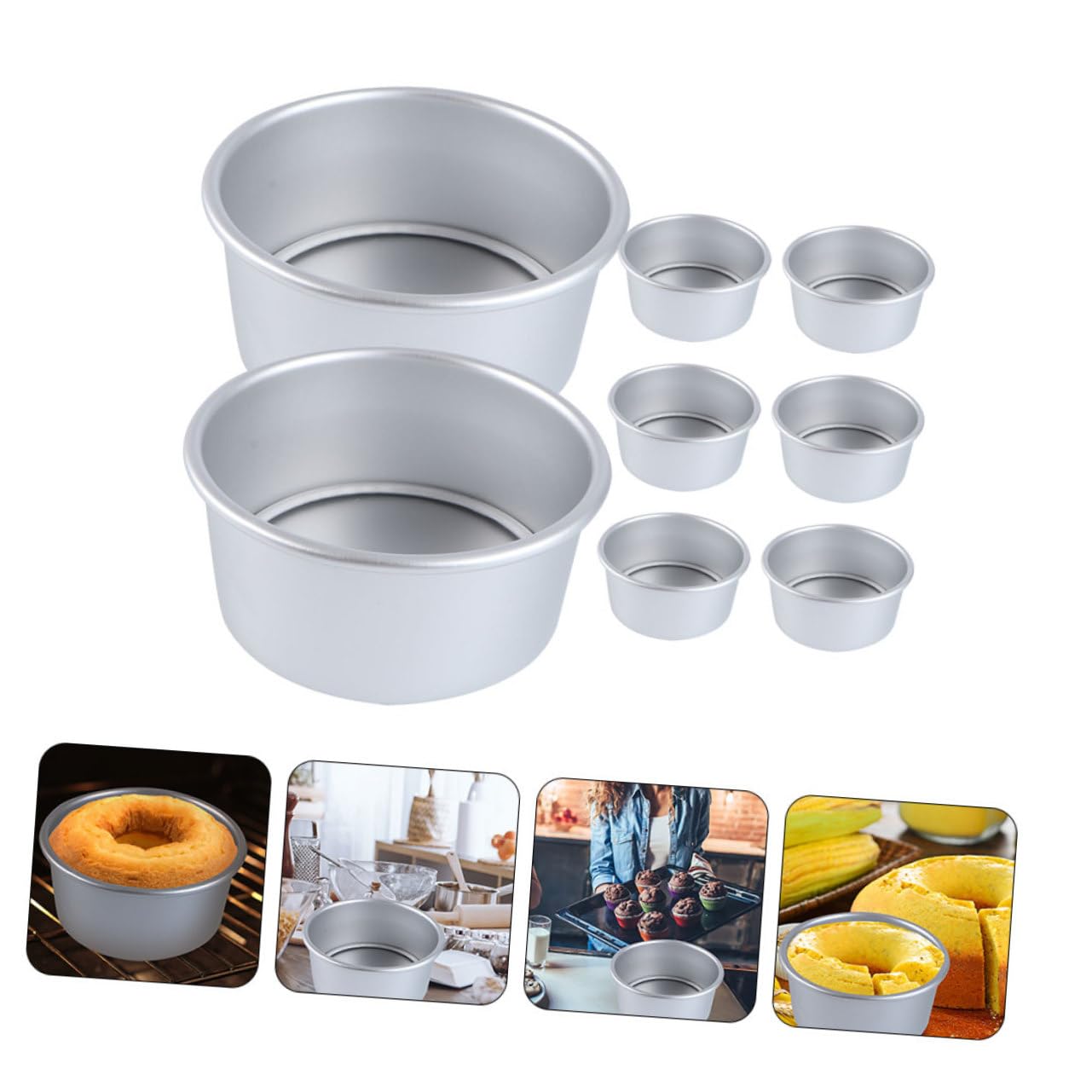 Garneck Juego de 8 Moldes para Hornear Redondos de Aleación de Aluminio con Base Extraíble y Diseño Desmontable para Limpieza Fácil, Adecuado para Pastelería Profesional