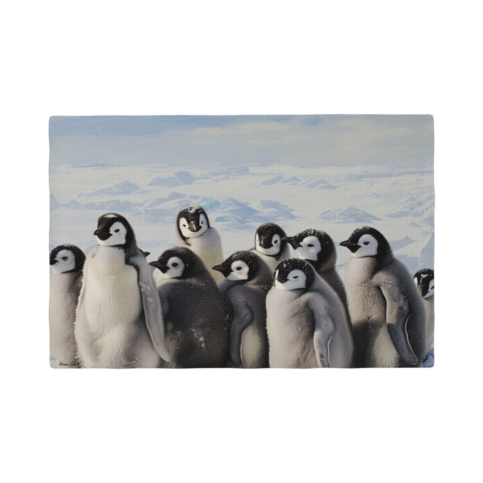 Young Penguins With Snow Print Placemats Set, Heat Resistant Washable Placemat 12x18in Table Mats for Party Kitchen Dining Table Decoration Indoor Outdoor, Six Piece