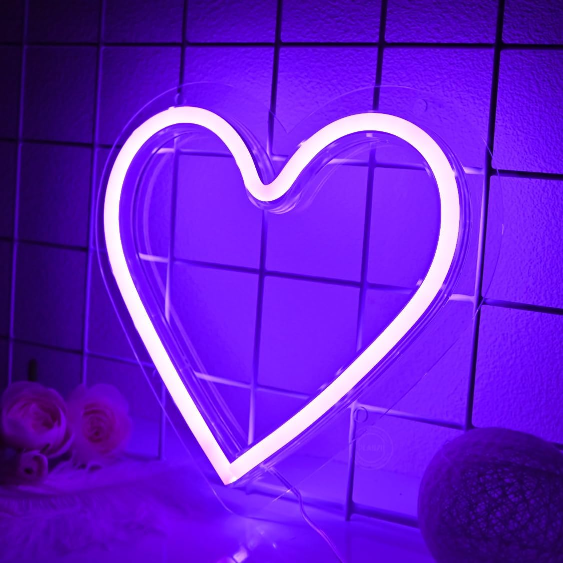 Planzo Heart Neon Sign LED Blue Light Battery Operated or USB Powered for Wedding Valentine's Day Party Decoration Birthday Gift Home Girls Room Bedroom Wall Decor 7.87" X 7.28"