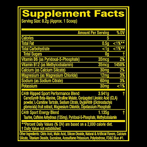C4 Ripped Sport Pre Workout Powder Fruit Punch | NSF Certified for Sport + Sugar Free Preworkout Energy Supplement for Men