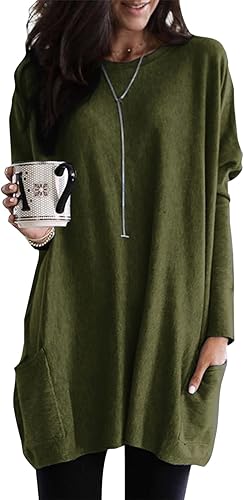 Dokotoo Vestidos de invierno para mujer con mangas largas, sudadera con cuello redondo, túnica, sudadera, vestido casual, mini vestidos