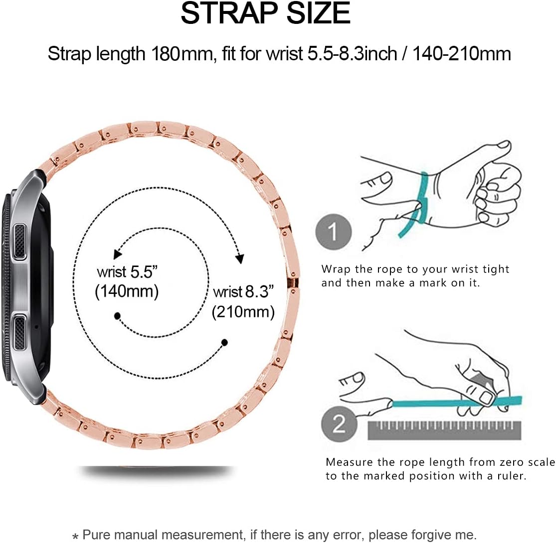 Bands Compatible with Samsung Galaxy Watch 3 (45mm), 22mm Full Rhinestone Diamond Stainless Metal Strap with Bezel Ring Cover Replacement for Women Men (Rose Gold) - Image 5