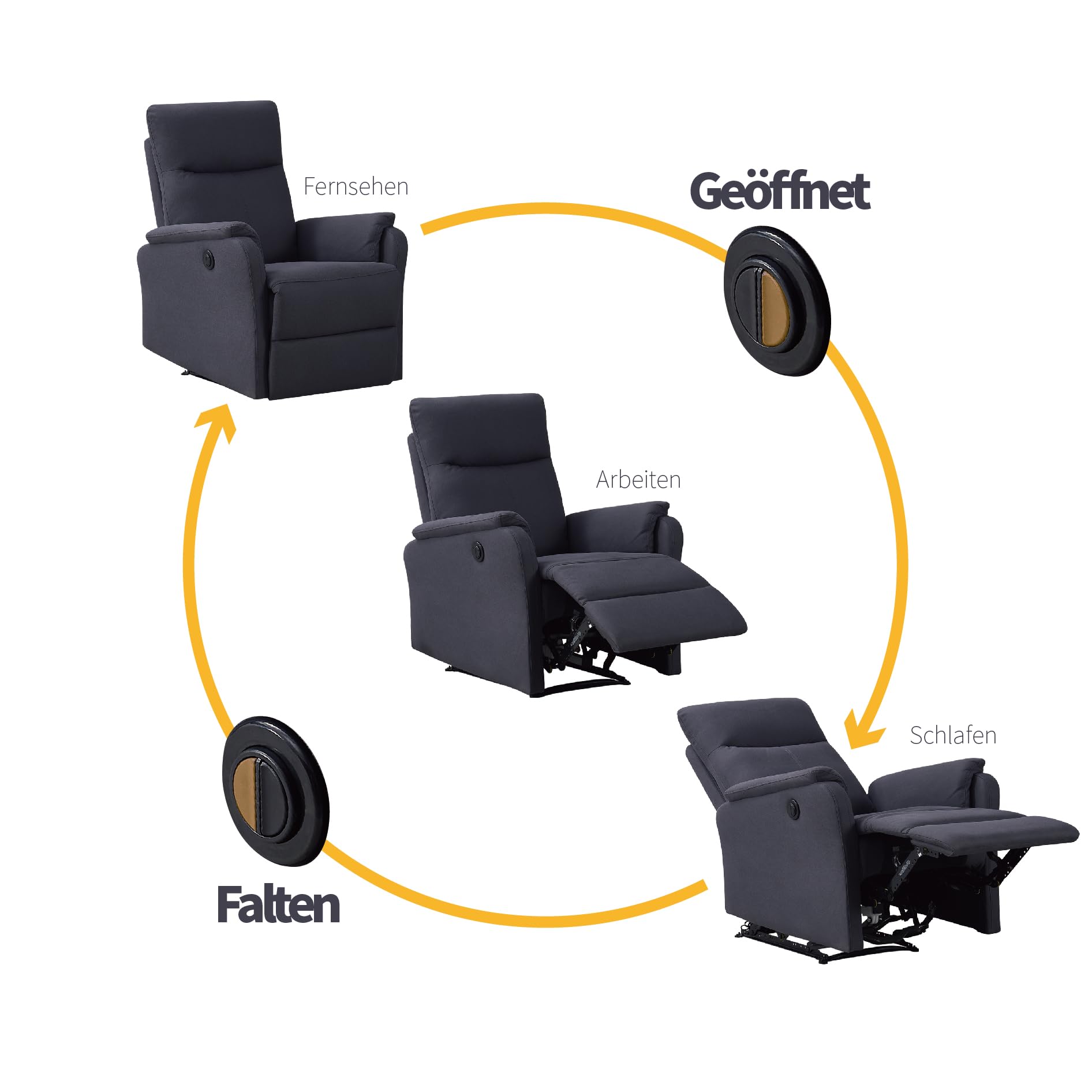 Z-hom Relaxsessel Fernsehsessel Elektrisch Verstellbar Massagesessel, Ergonomische Sessel zum Fernsehen, Arbeiten und Schlafen (Roland Grau)