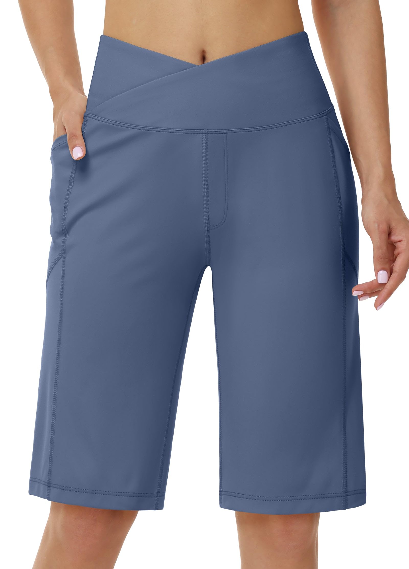 WILLIT Pantaloncini corti da donna, per yoga, sport, bermuda, a vita alta, per allenamento, tempo libero, fitness, corsa, palestra, con tasche