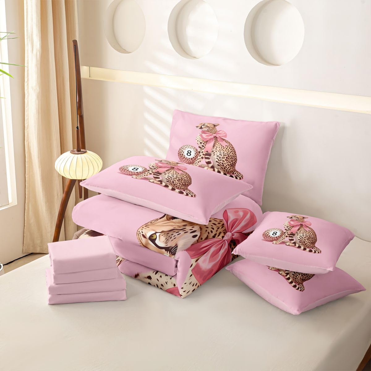 Loussiesd Lucky 8 Ball Copripiumino singolo 7 pezzi Ghepardo leopardo stampa set di biancheria da letto per bambini ragazzi ragazze alla moda stile Y2K letto in una borsa con copripiumino, lenzuola