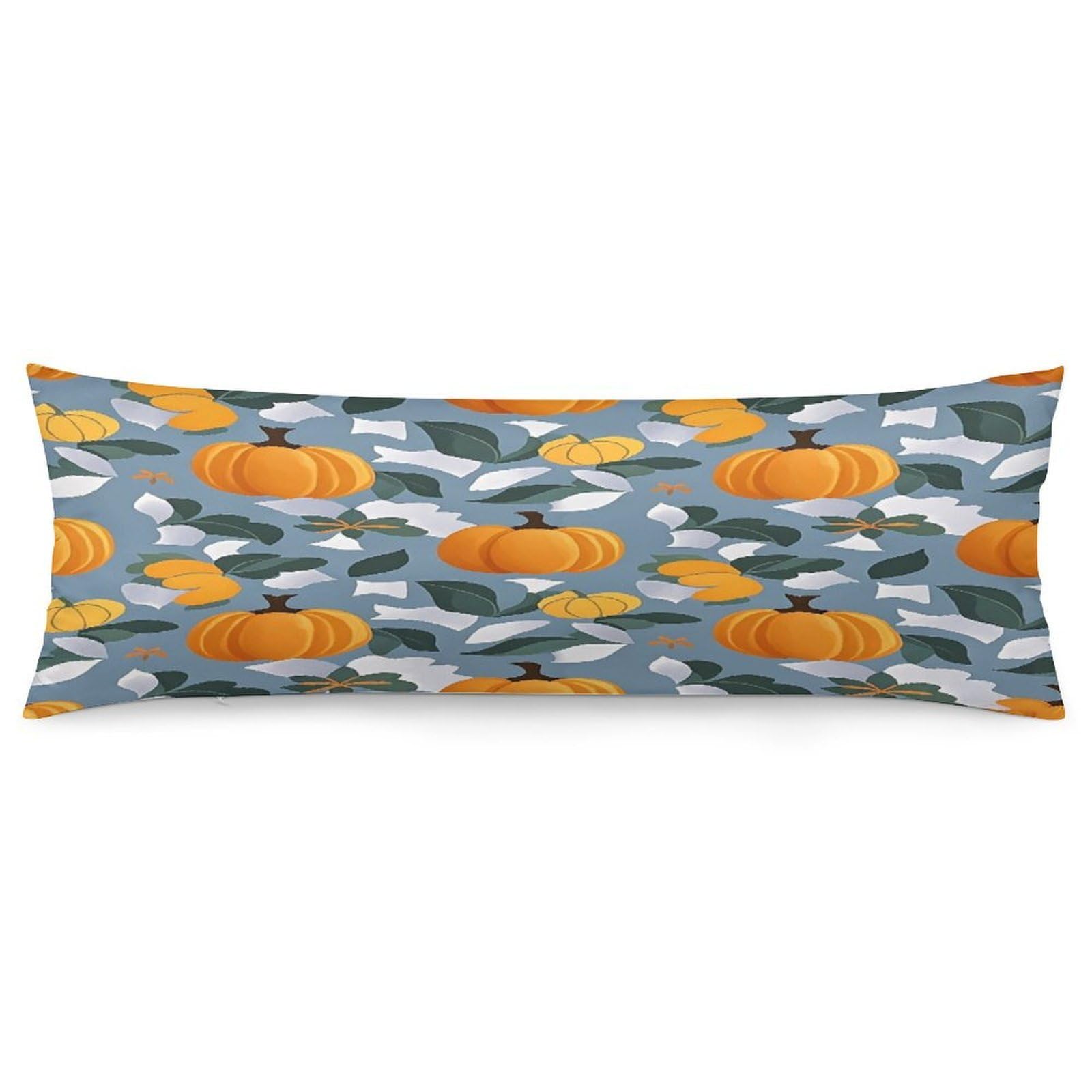 Orange Pumpkin Pattern Body Pillow Cover Long Body Pillow Pillowcase with Hidden Zipper Ultra Soft Polyester Pillow Cases Breathable & Silky Long Pillows Case Cover 19x53 in