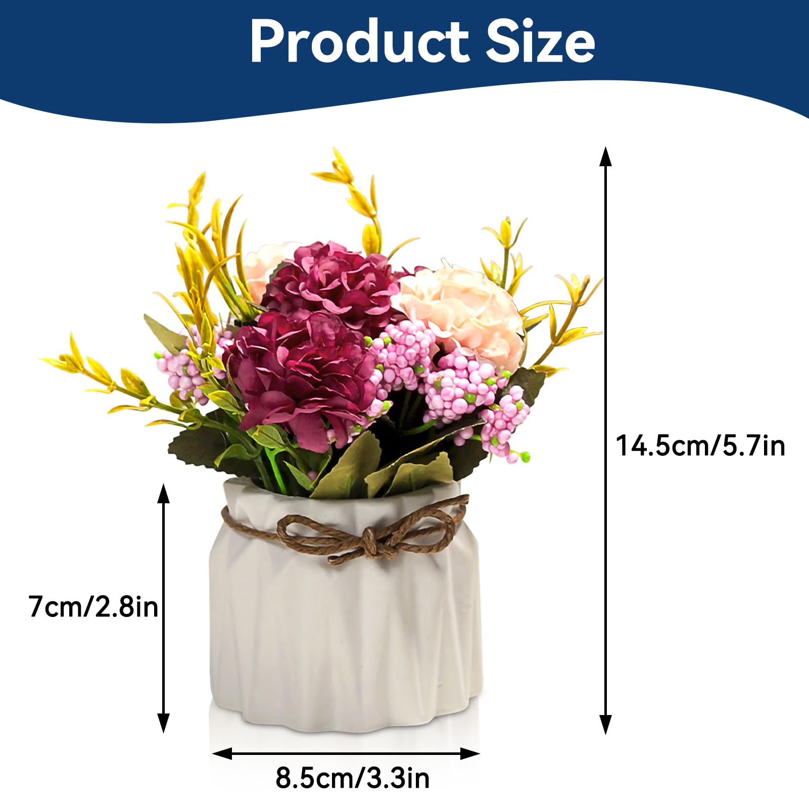 Décoration Fleurs Artificielles En Pot - Hortensia Blanc Avec Vase Céramique - Fausses Fleurs Réalistes Pour Salon, Bureau - Facile à Entretenir