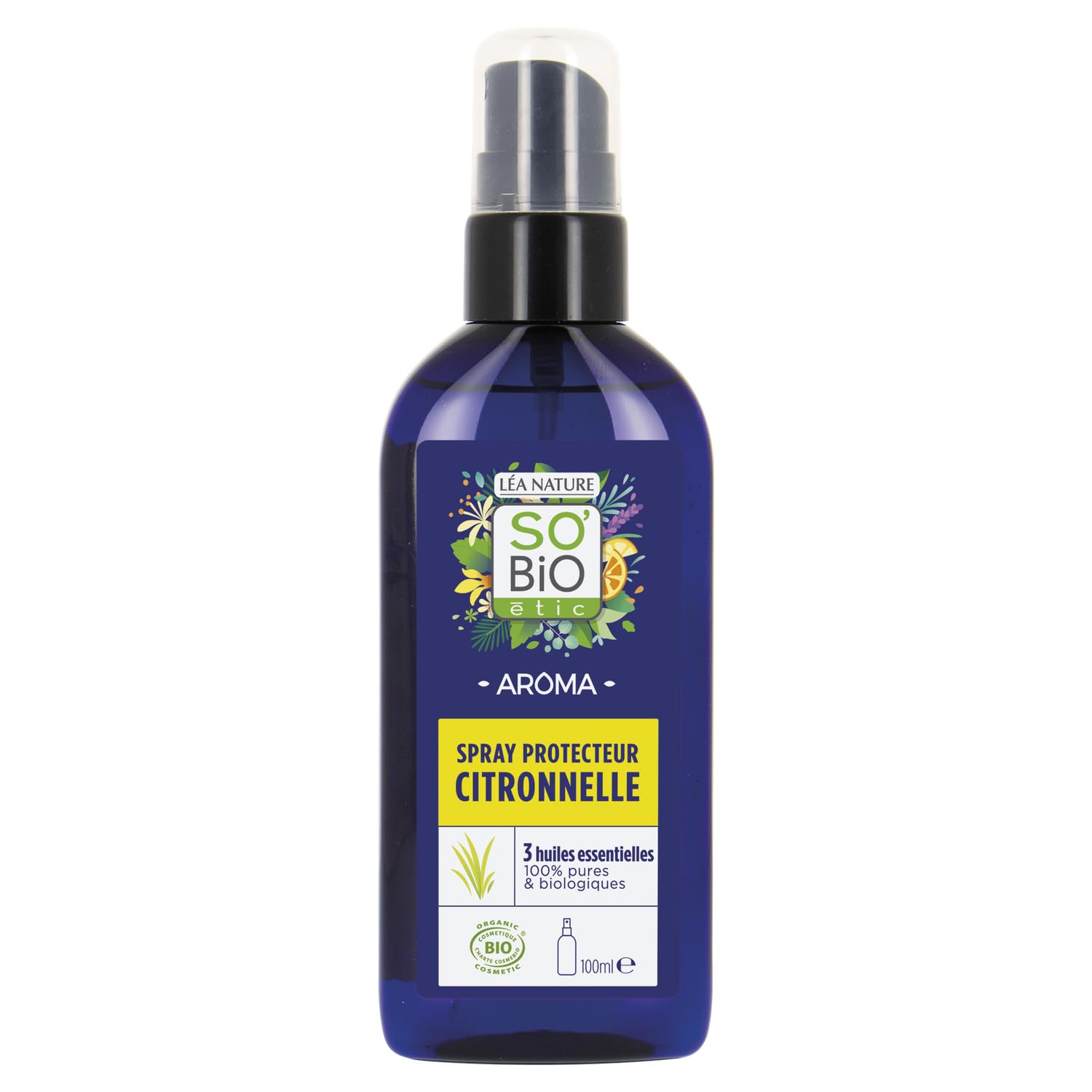 SO'BIO ÉTIC Huile Corps Protectrice Bio en Spray à la Citronnelle et 3 Huiles Essentielles 100% Pures - Flacon 100 mL - Lot de 3