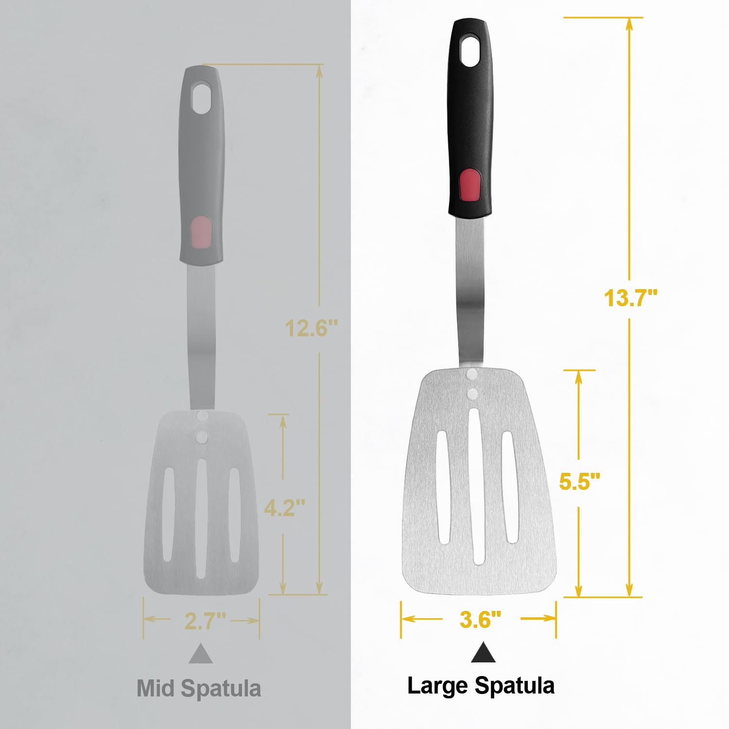 Edelstahlspatel, flexibler Metall-Pfannenwender mit Schlitzen für Gusseisen-Bratpfanne, dünne Klinge und hitzebeständiger Silikongriff, ideal für Eier, Kekse, Fleisch, Crep, groß