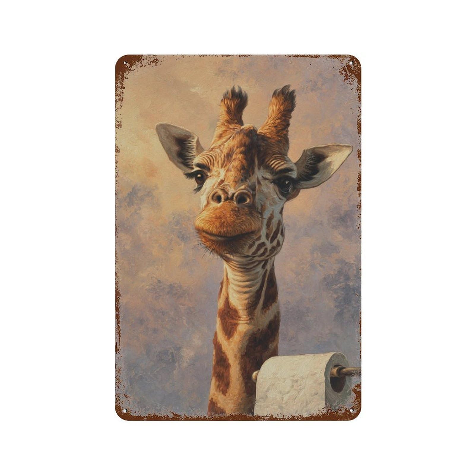 Giraffe with Toilet Paper Roll Rustic Tin Plaque 11.8"x7.9", for Pub, Kitchen And Man Cave Decor, Vintage Wall Decor