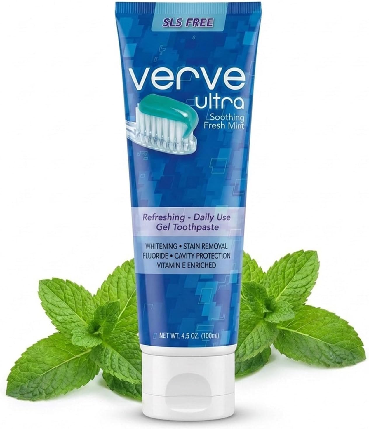 Verve Ultra SLS-Free Toothpaste with Fluoride Fresh Mint, SLS Free Toothpaste for Daily Use, Vitamin-E Enriched, Cruelty Free Cavity Protection, Made in USA, 4.5 oz