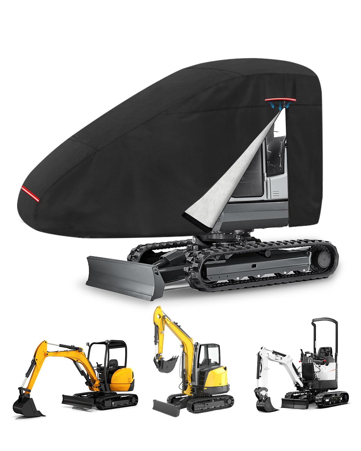 Cubierta Mini Excavadora Funda para Excavadora Cubierta Protectora para Miniexcavadora Protección UV contra La Lluvia con Tira Reflectante Hebilla a Prueba de Viento y Cremallera 300x160x74cm