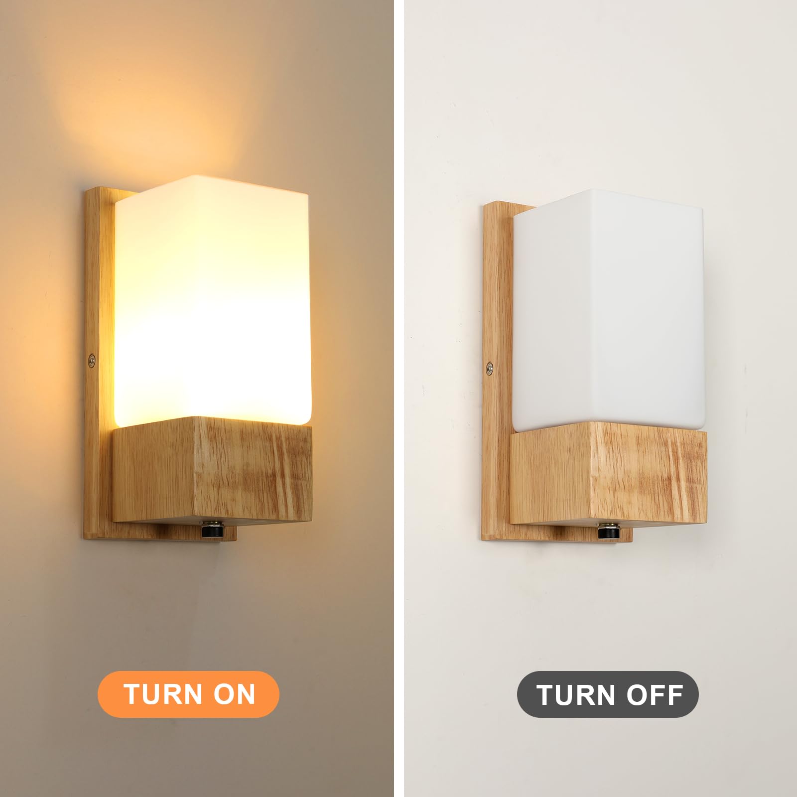 Comely Wandleuchte Innen Holz, Vintage E27 Wandlampe Innen mit Glas Lampenschirm, Wandstrahler Retro Wand Lampen für Schlafzimmer, Flur, Esszimmer, Wohnzimmer