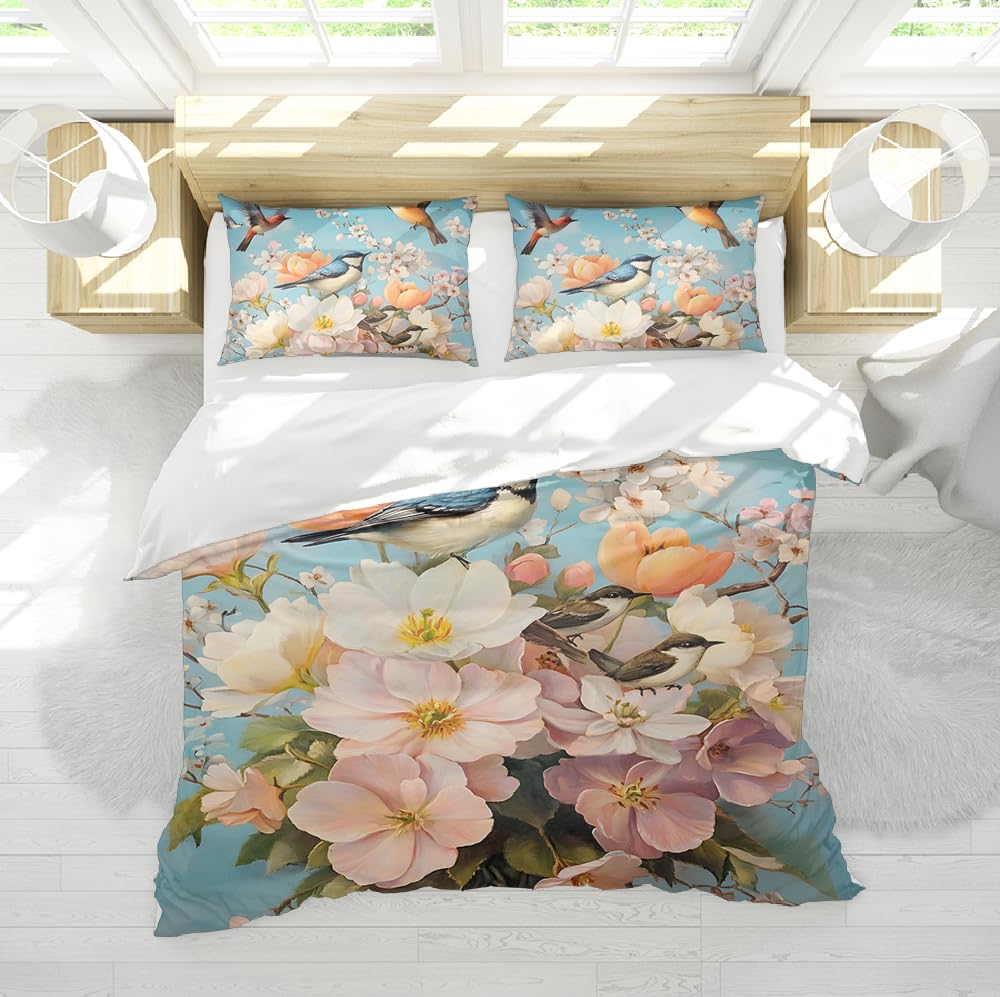 3 Piece Set For Bird Floral Cover Vintage Country Cottagecore Rustic Bedding Set Spring Garden Elegant All Seasons Duvet Cover 140x200cm