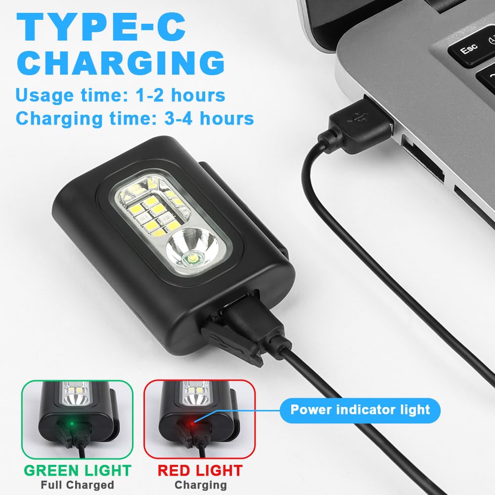 Luz para Correr,Linterna Frontal Portátil, LED con Clip Magnético Ajustable Luz, 6 Modos de Iluminación Impermeable Linterna, USB Recargable, Adecuado para Correr de Noche,Acampar.