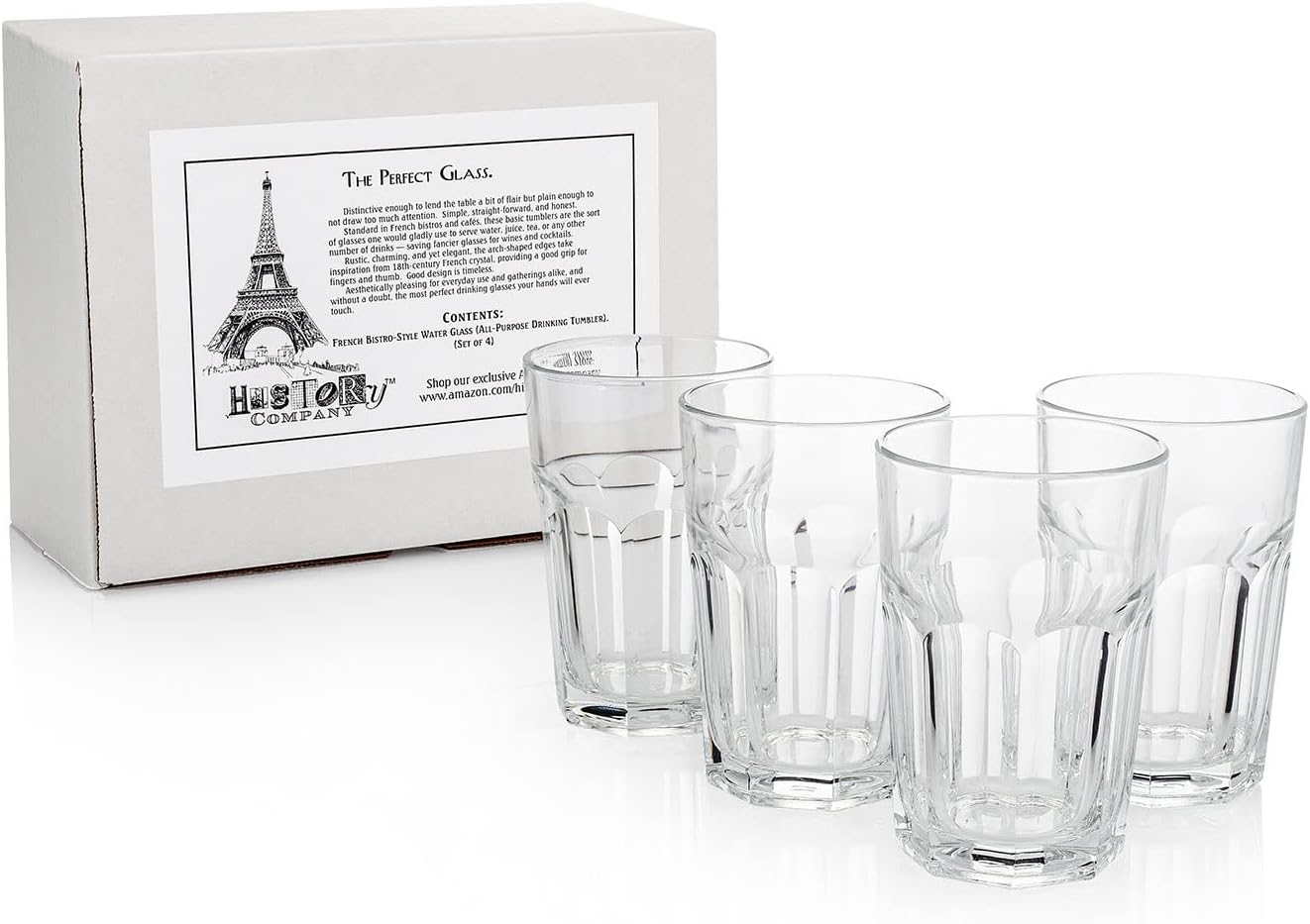 HISTORY COMPANY French Bistro Tempered Water Glass – All-Purpose Drinking Tumbler, 4-Piece Set (Gift Box Collection) - Image 2