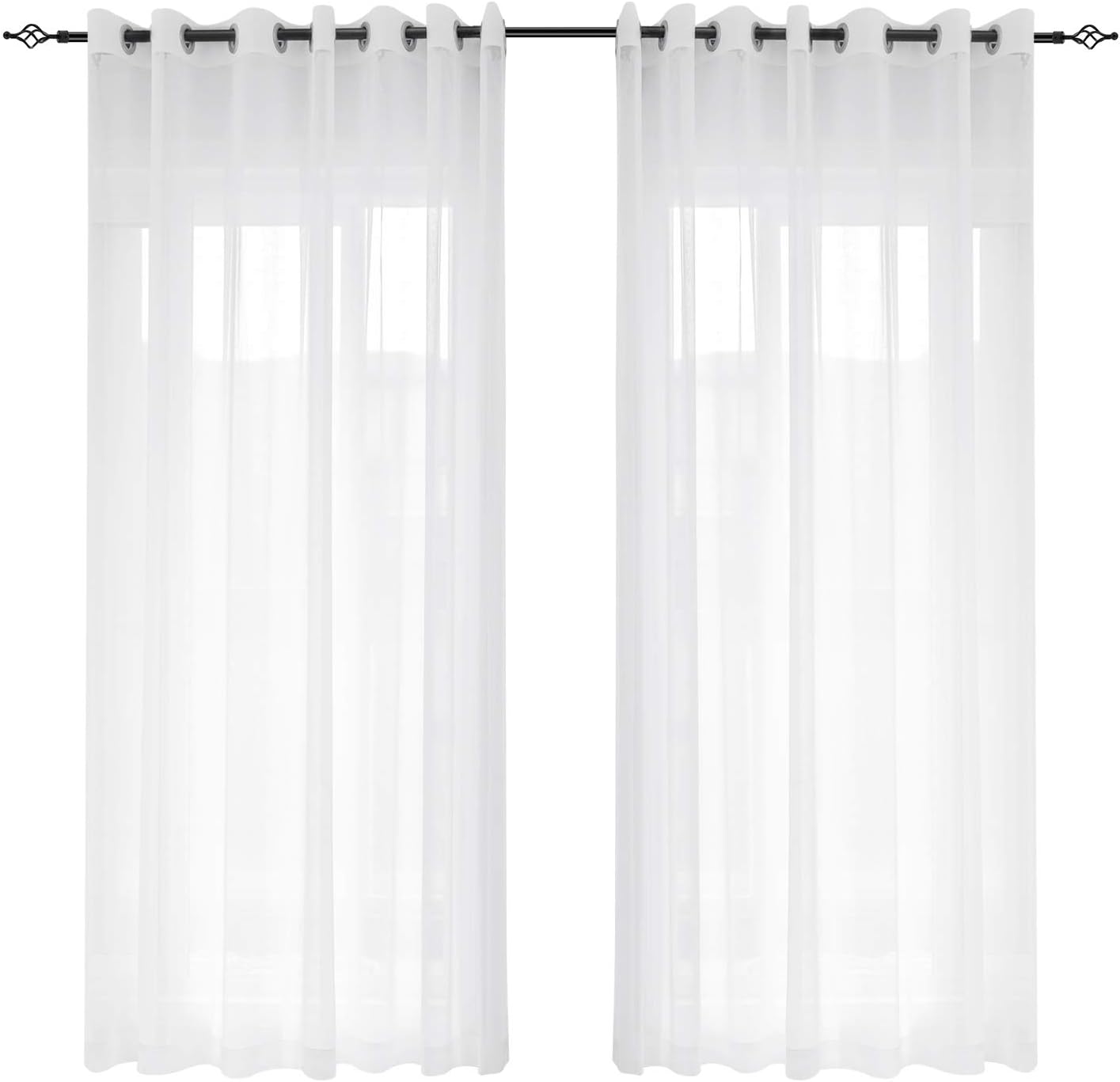 2 Piece linen Textured Sheer Light Filtering Window Panel Curtains Bedroom Living Room Grommet Drapes Panels Partial See Through Elegant Drapes (White, Width 160*Length 260 cm)