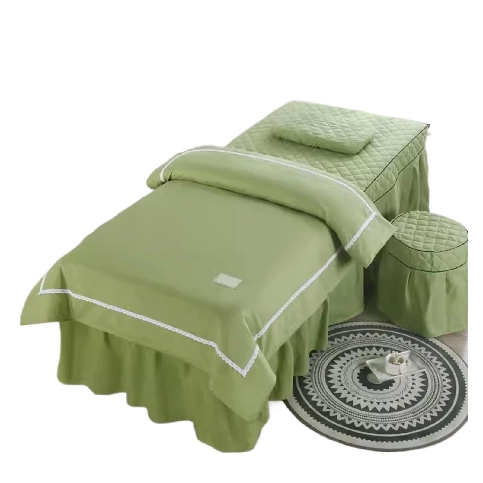 Beauty Salon Bed Cover Sets 4pcs Skin-Friendly Bed Cover Sheets Massage Spa Bedskirt Pillowcase Quilt Sets(Green,190X80)