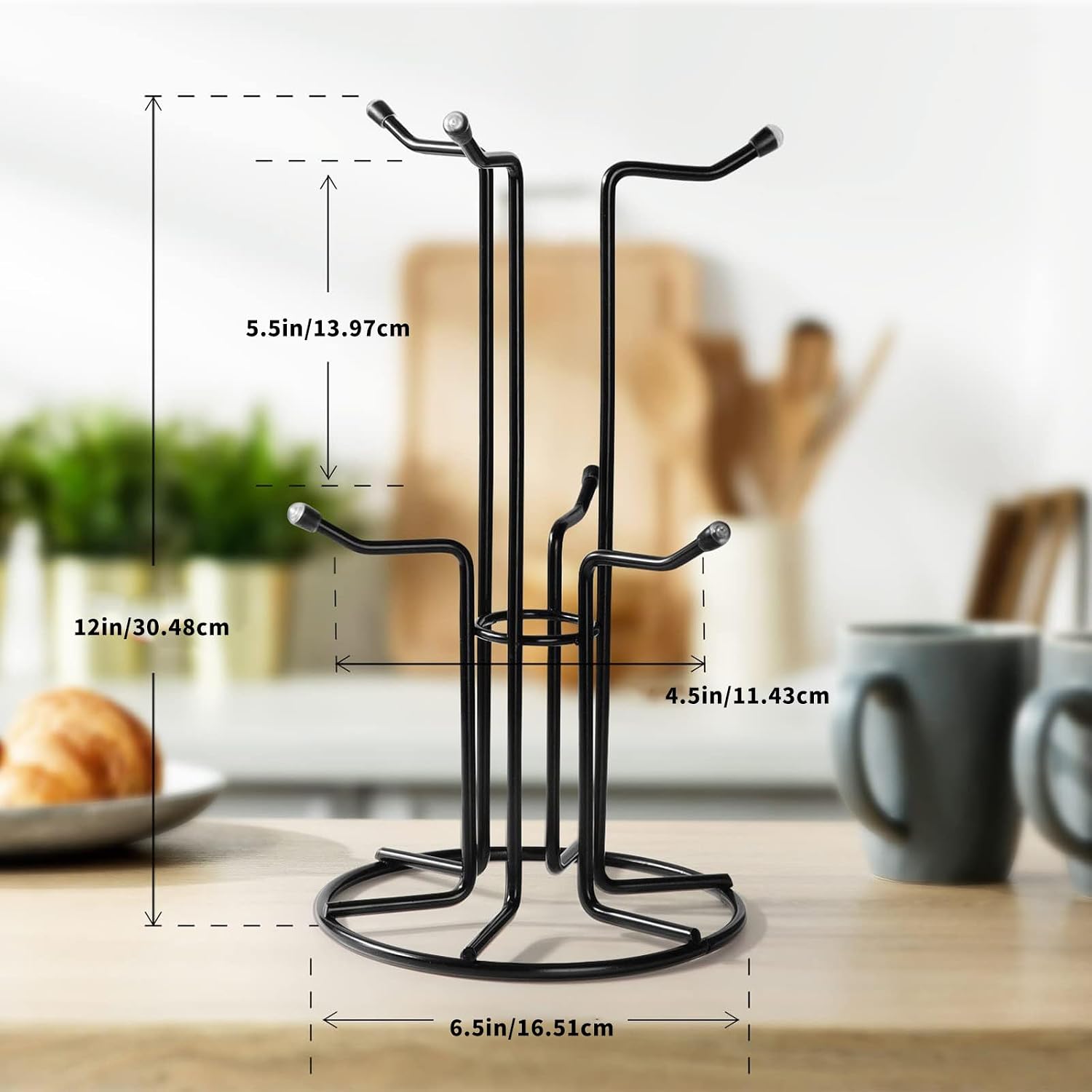 Mug Rack Carbon Steel Cup Rack Featuring 6 Stable Hooks for Kitchen Organization Space Saving Coffee Cup image 3