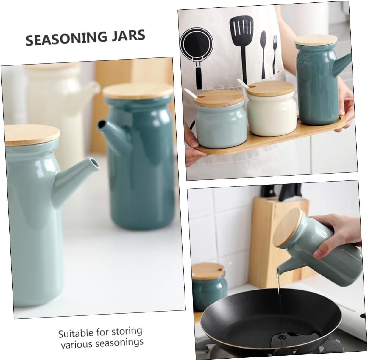 Alipis Eco-friendly Ceramic Condiment Pots Kitchen Seasoning Jars Spice Jars Lids