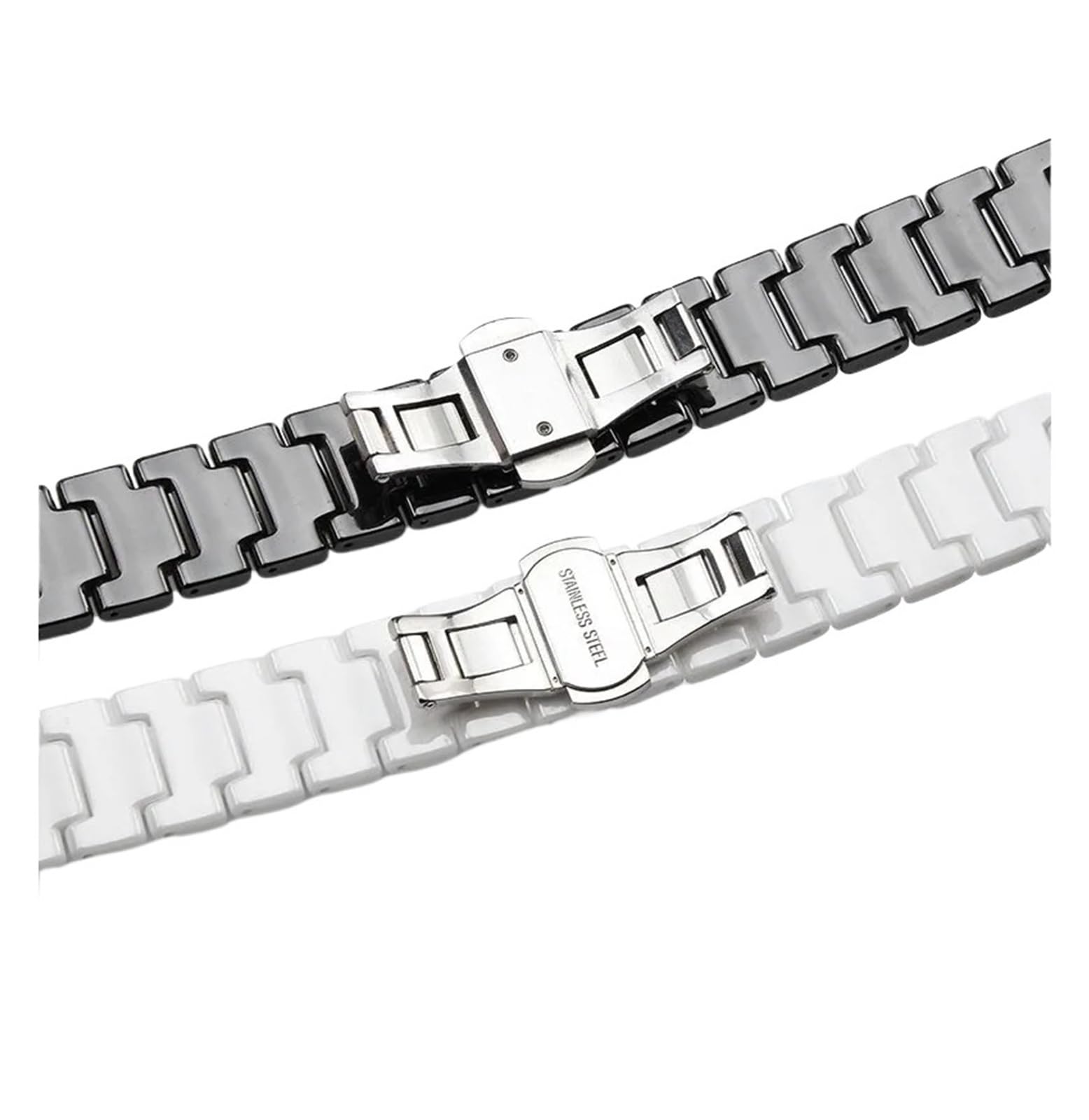 Générique NASUNJIA Bracelet De Montre En Céramique 14 Mm, 16 Mm, 18 Mm, 20 Mm, 22 Mm, For Femmes Et Hommes, Boucle Papillon, Bracelet De Rechange(WHITE,18mm)