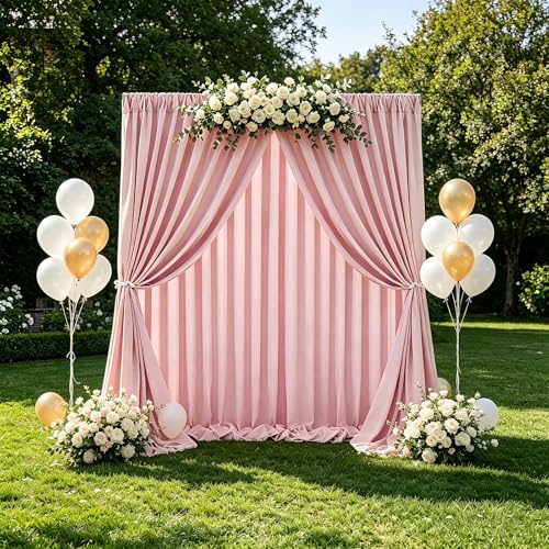 Image of Dusty Rose Polyester Backdrop Curtains: 20 ft x 8 ft Photography Backdrop Drapes - Baby Shower Birthday Party Decorations 4 Panels 5ft x 8ft