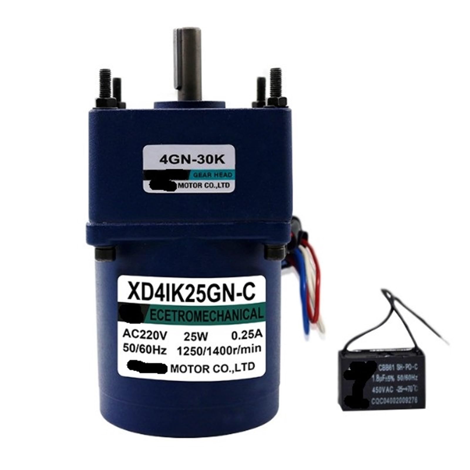 AC Motor De Velocidad Ajustable Motor Motorreductor de Engranajes de CA de 220 V y 25 W con Motor monofásico de capacitancia y Velocidad Fija, Motor pequeño(200rpm Only Motor)