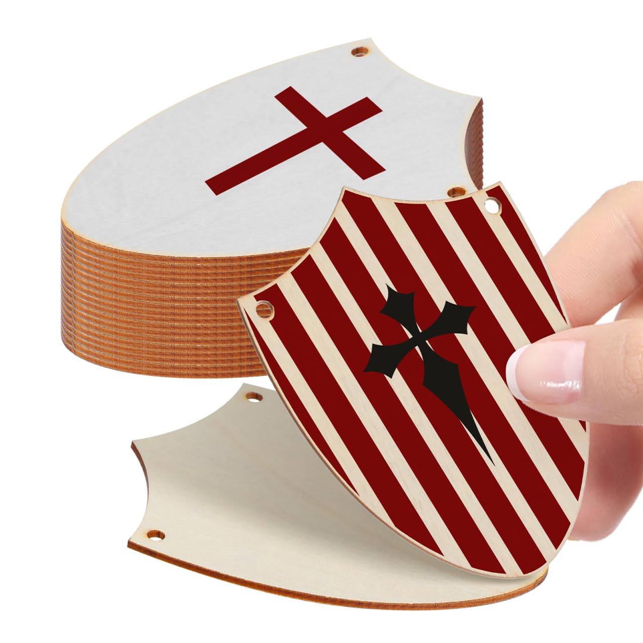Hemobllo 20pcs Wooden Shield Craft Cutouts Blank Wood Tags with Hole for Medieval Themed Events and Home Decoration