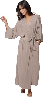Women's Long Robes Soft Kimono Bathrobe Lightweight Sleepwear Maternity Dressing Gown Knit Wrap House Loungewear